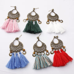 Bohemian Post Fringe Earrings With Colorful Tassels