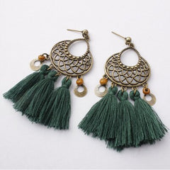 Bohemian Post Fringe Earrings With Colorful Tassels