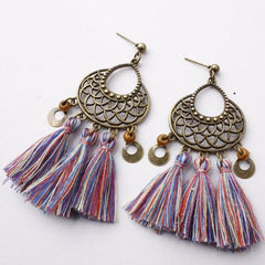 Bohemian Post Fringe Earrings With Colorful Tassels