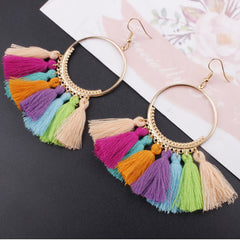 Cotton Fringed Tassel Hooped Earrings