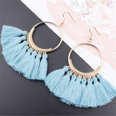 Cotton Fringed Tassel Hooped Earrings