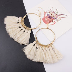 Cotton Fringed Tassel Hooped Earrings