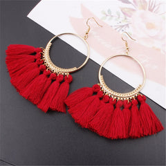 Cotton Fringed Tassel Hooped Earrings
