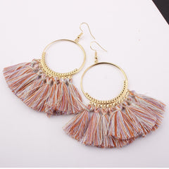 Cotton Fringed Tassel Hooped Earrings