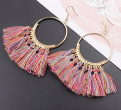 Cotton Fringed Tassel Hooped Earrings