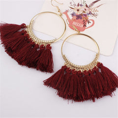 Cotton Fringed Tassel Hooped Earrings