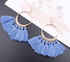 Cotton Fringed Tassel Hooped Earrings