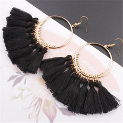 Cotton Fringed Tassel Hooped Earrings