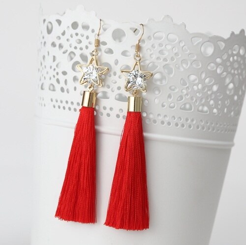 Star Pendant and Tassel Drop Earring