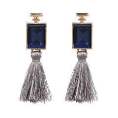 Rectangular Gem Tassel Post Earring