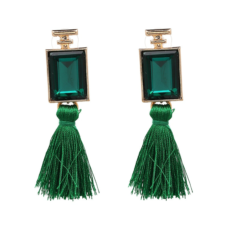 Rectangular Gem Tassel Post Earring