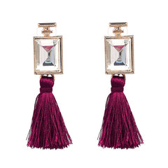 Rectangular Gem Tassel Post Earring