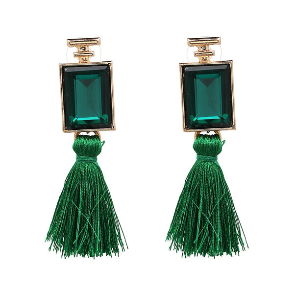 Rectangular Gem Tassel Post Earring
