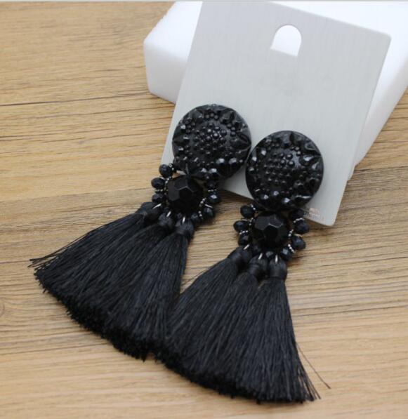 Pendant and Ethnic Cap Gemmed Tassel Post Earrings