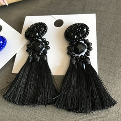 Pendant and Ethnic Cap Gemmed Tassel Post Earrings