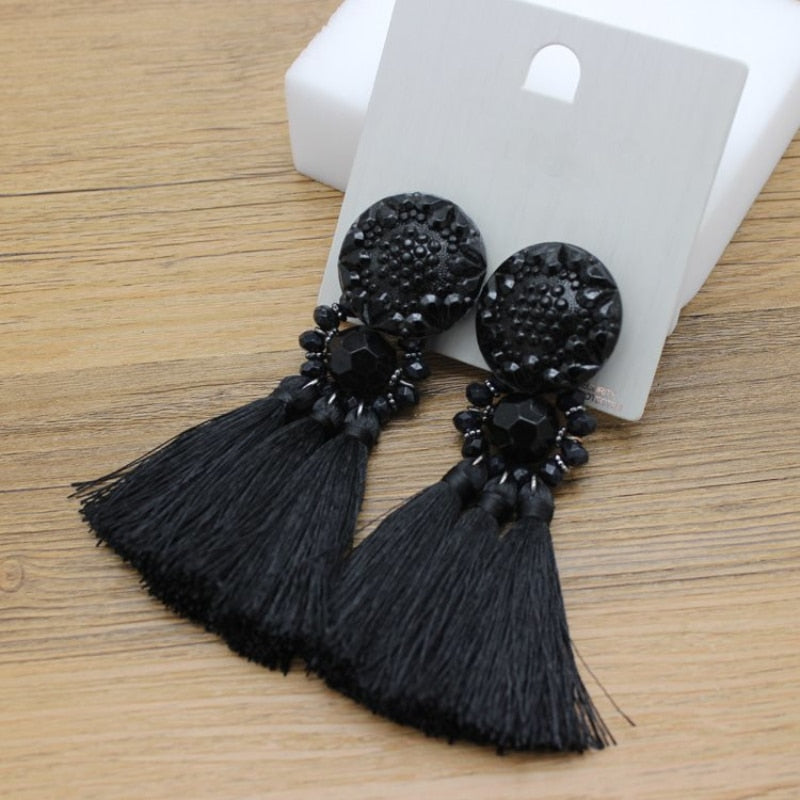 Pendant and Ethnic Cap Gemmed Tassel Post Earrings