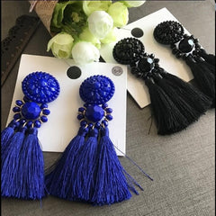 Pendant and Ethnic Cap Gemmed Tassel Post Earrings