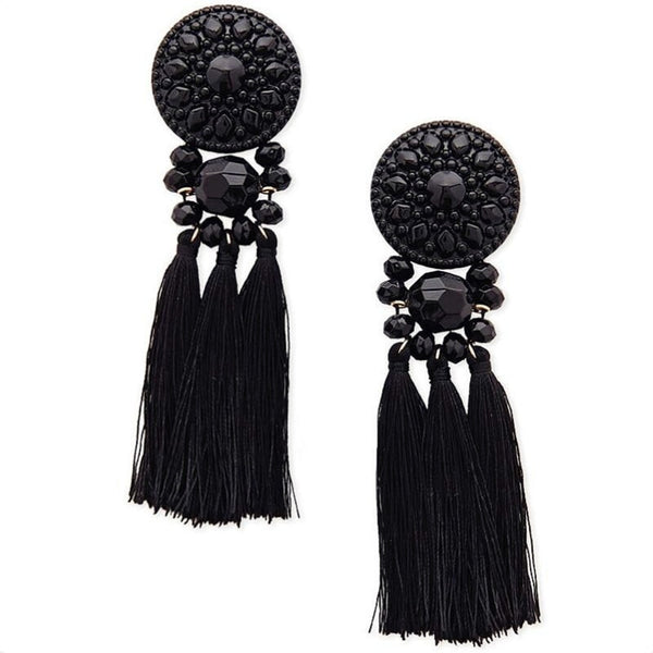 Pendant and Ethnic Cap Gemmed Tassel Post Earrings
