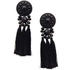 Pendant and Ethnic Cap Gemmed Tassel Post Earrings