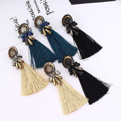 Crystal and Gem Burst Tassel Earrings