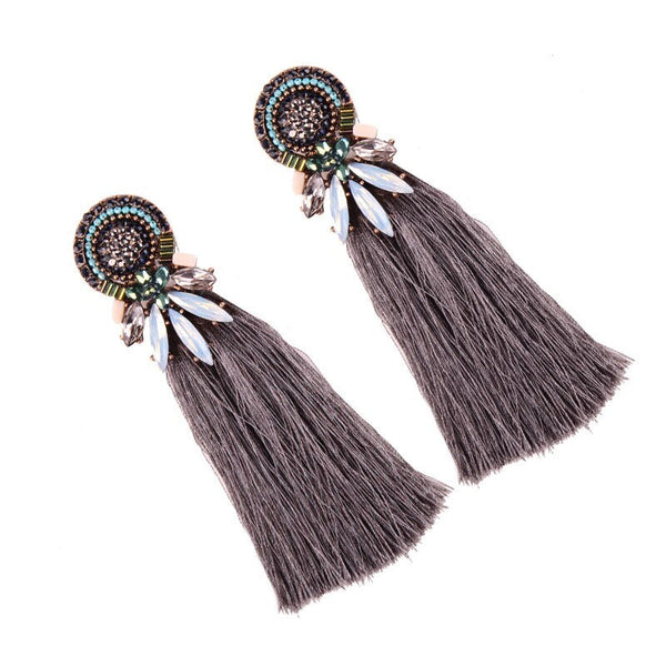 Crystal and Gem Burst Tassel Earrings