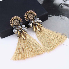 Crystal and Gem Burst Tassel Earrings