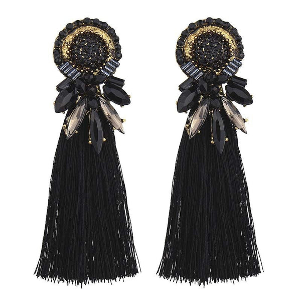 Crystal and Gem Burst Tassel Earrings