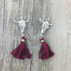 Boho Skull and Horns Cotton Tassel Earrings