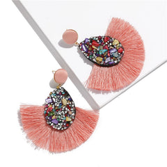Rhinestone And Fringe Colorful Drop Post Earrings