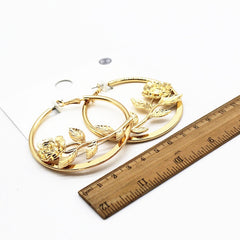 Rose Inlay Gold Flower Hoop Earrings