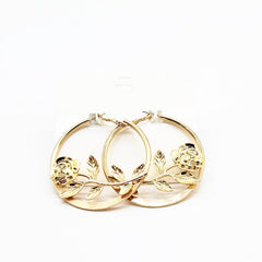 Rose Inlay Gold Flower Hoop Earrings