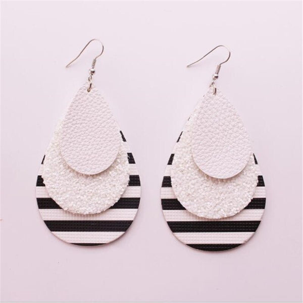 Acrylic Tear Drop And Stripped Drop Earrings