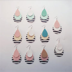 Acrylic Tear Drop And Stripped Drop Earrings