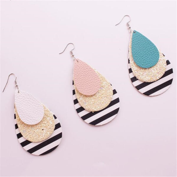 Acrylic Tear Drop And Stripped Drop Earrings