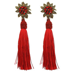 Mosaic Sunflower Burst Fringe and Tassel Earrings