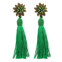 Mosaic Sunflower Burst Fringe and Tassel Earrings