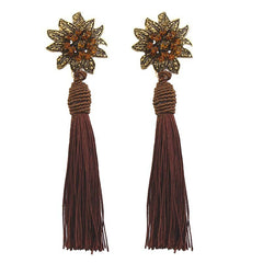 Mosaic Sunflower Burst Fringe and Tassel Earrings