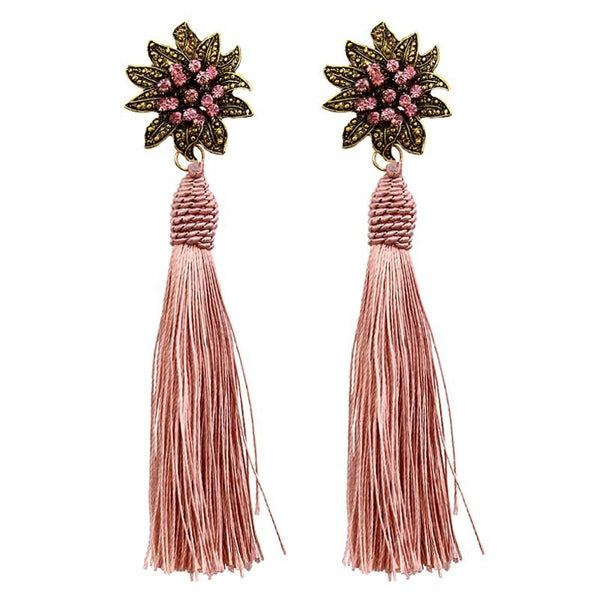 Mosaic Sunflower Burst Fringe and Tassel Earrings