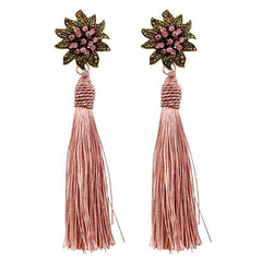 Mosaic Sunflower Burst Fringe and Tassel Earrings
