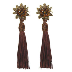 Mosaic Sunflower Burst Fringe and Tassel Earrings