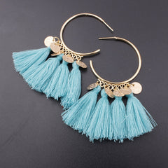 Golden Hoop Coin Charm and Fringe Earrings