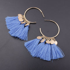 Golden Hoop Coin Charm and Fringe Earrings