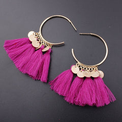 Golden Hoop Coin Charm and Fringe Earrings