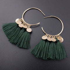 Golden Hoop Coin Charm and Fringe Earrings
