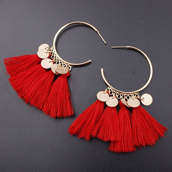 Golden Hoop Coin Charm and Fringe Earrings