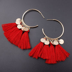Golden Hoop Coin Charm and Fringe Earrings