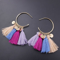 Golden Hoop Coin Charm and Fringe Earrings