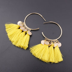 Golden Hoop Coin Charm and Fringe Earrings