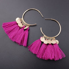 Golden Hoop Coin Charm and Fringe Earrings