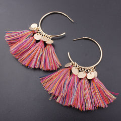Golden Hoop Coin Charm and Fringe Earrings